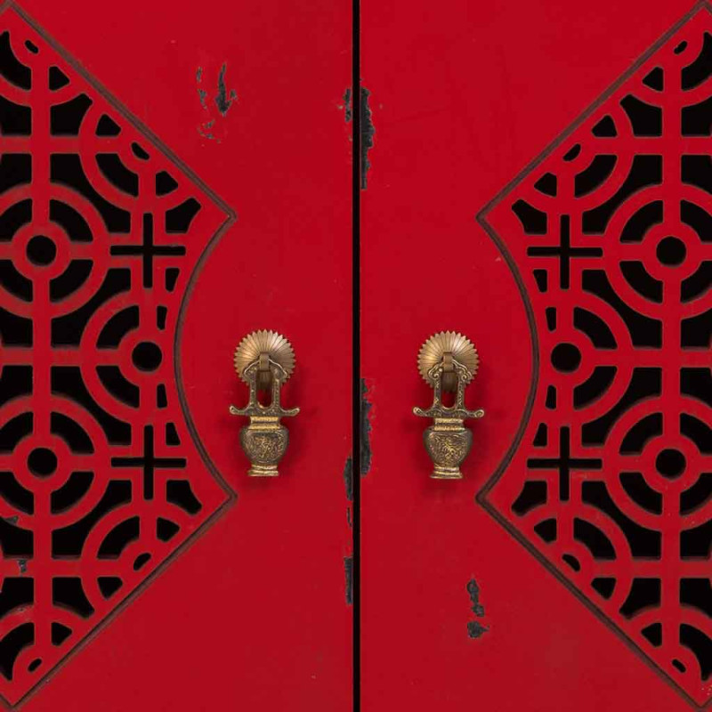 Meuble d’entrée chinois rouge bois et MDF 66x36x78 cm Liomio  - 7