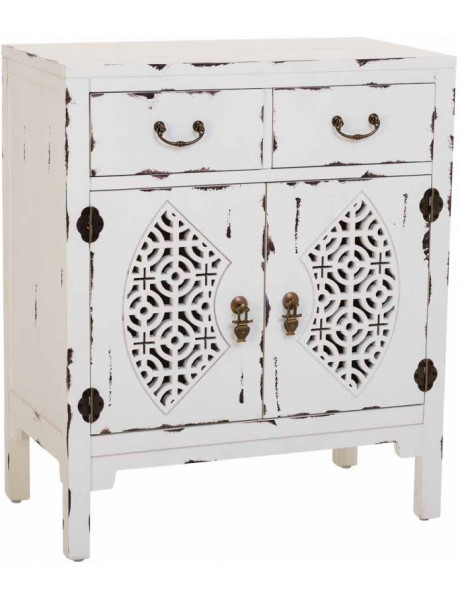 Meuble d’entrée blanc vieilli bois et MDF 66x36x78 cm Liomio  - 1