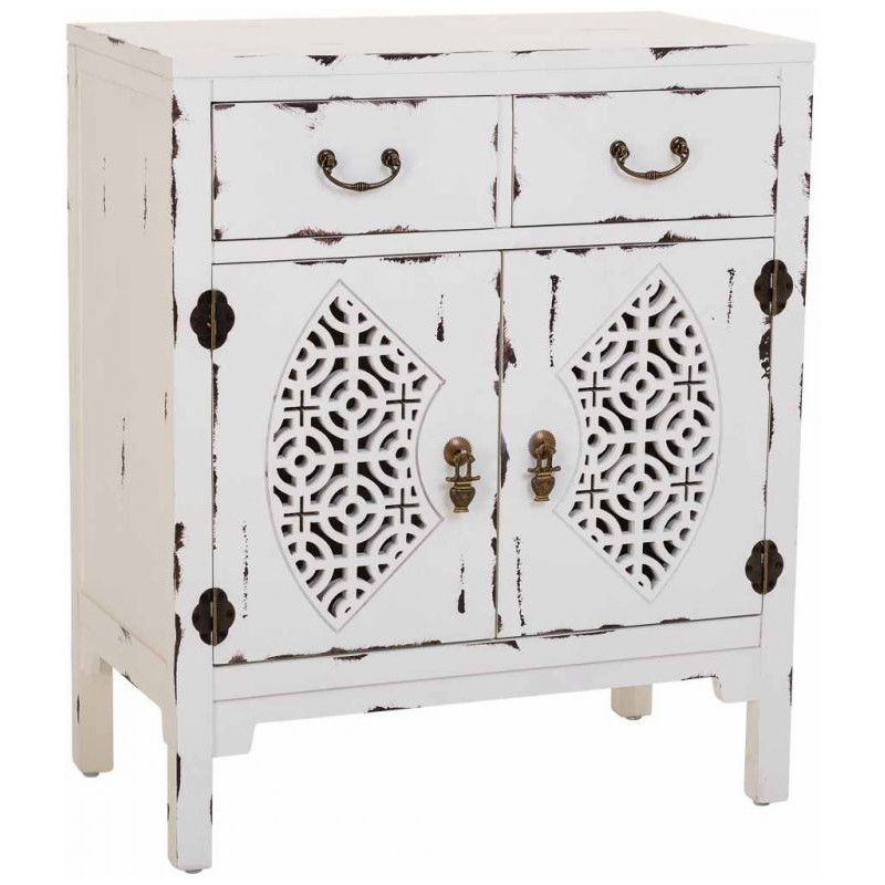 Meuble d’entrée blanc vieilli bois et MDF 66x36x78 cm Liomio  - 1
