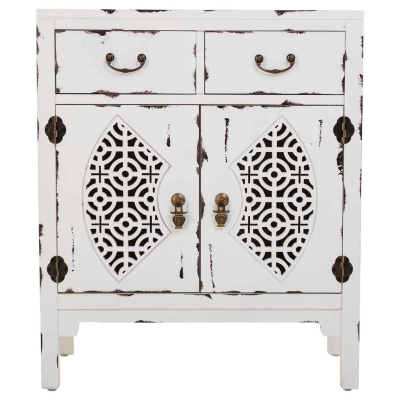 Meuble d’entrée blanc vieilli bois et MDF 66x36x78 cm Liomio  - 2