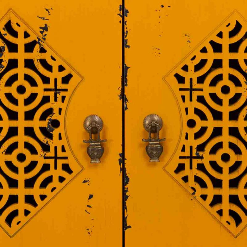 Meuble d’entrée jaune moutarde bois et MDF 66x36x78 cm Liomio  - 7