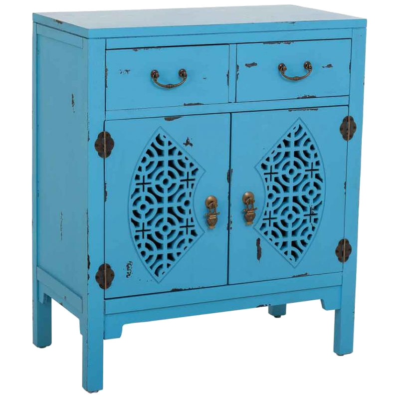 Meuble d’entrée bleu turquoise bois et MDF 66x36x78 cm Liomio  - 1