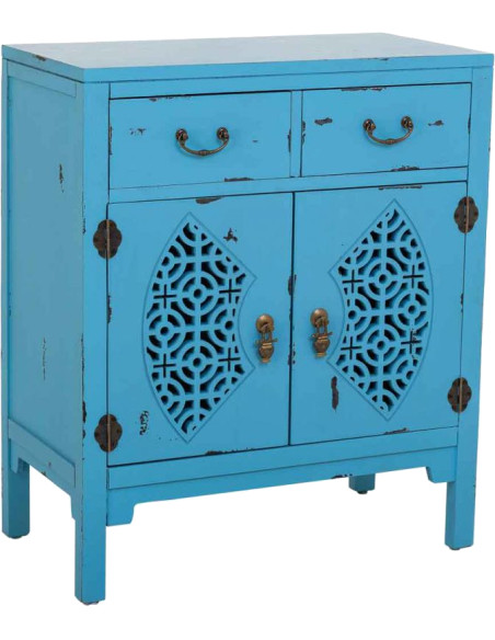 Meuble d’entrée bleu turquoise bois et MDF 66x36x78 cm Liomio  - 1