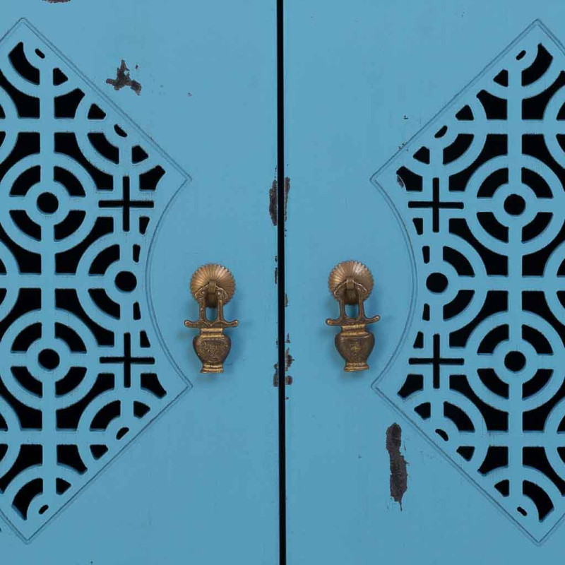 Meuble d’entrée bleu turquoise bois et MDF 66x36x78 cm Liomio  - 7