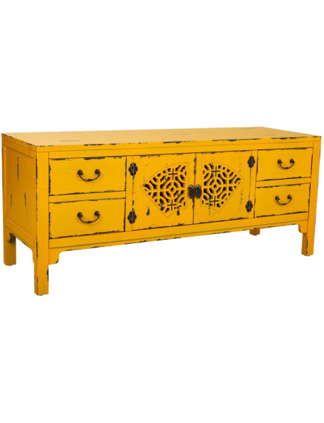 Buffet bas jaune moutarde bois et MDF 120x40x50 cm Liomio  - 1