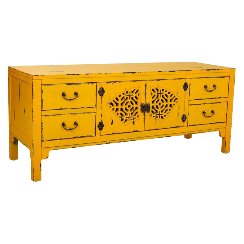 Buffet bas jaune moutarde bois et MDF 120x40x50 cm Liomio  - 1