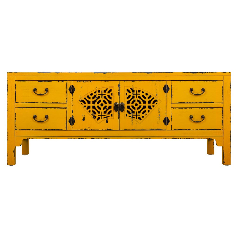 Buffet bas jaune moutarde bois et MDF 120x40x50 cm Liomio  - 2