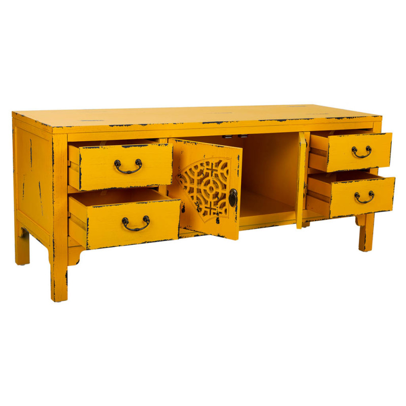 Buffet bas jaune moutarde bois et MDF 120x40x50 cm Liomio  - 3