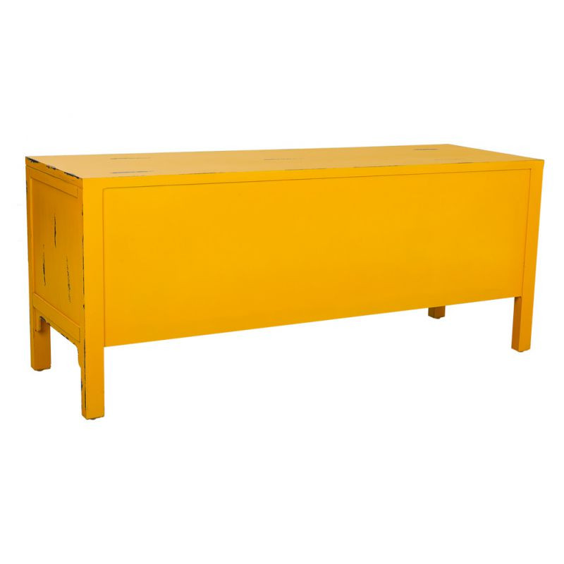 Buffet bas jaune moutarde bois et MDF 120x40x50 cm Liomio  - 4