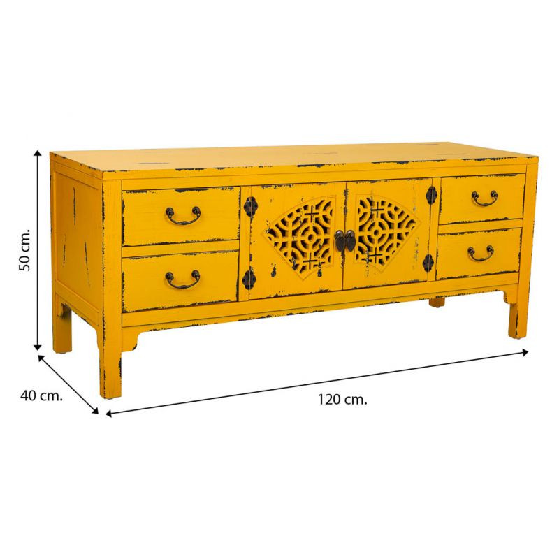 Buffet bas jaune moutarde bois et MDF 120x40x50 cm Liomio  - 8