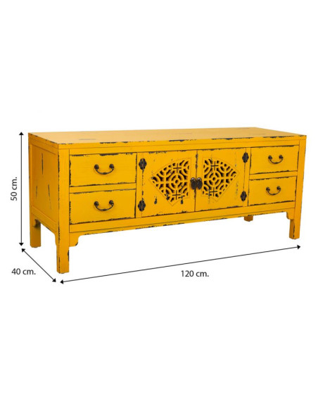 Buffet bas jaune moutarde bois et MDF 120x40x50 cm Liomio  - 8