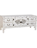 Buffet bas blanc vieilli bois et MDF 120x40x50 cm Liomio