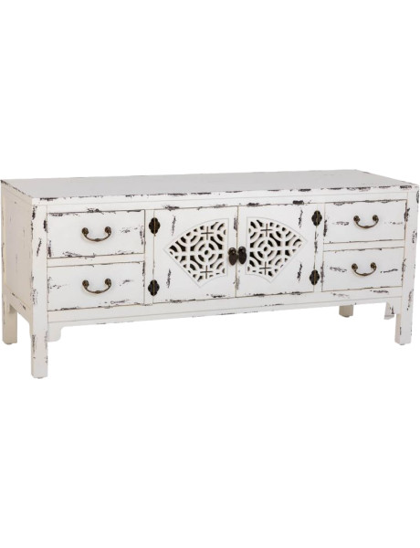 Buffet bas blanc vieilli bois et MDF 120x40x50 cm Liomio  - 1