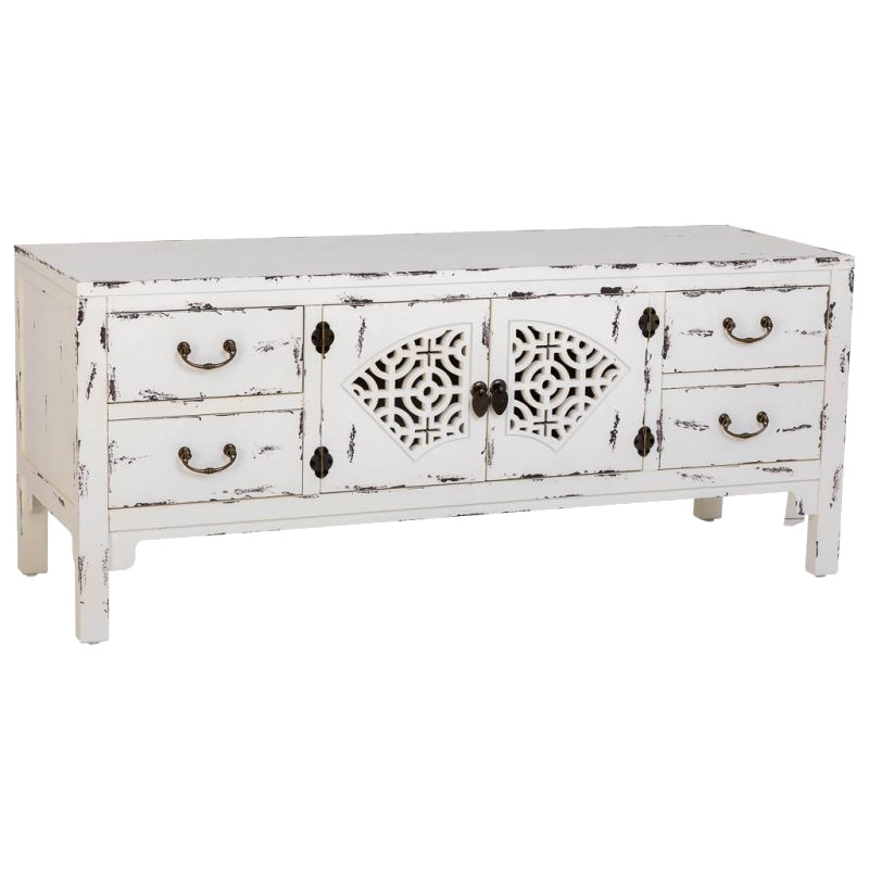 Buffet bas blanc vieilli bois et MDF 120x40x50 cm Liomio  - 1