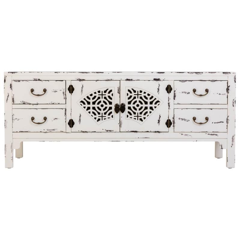 Buffet bas blanc vieilli bois et MDF 120x40x50 cm Liomio  - 2