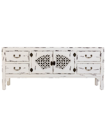 Buffet bas blanc vieilli bois et MDF 120x40x50 cm Liomio  - 2