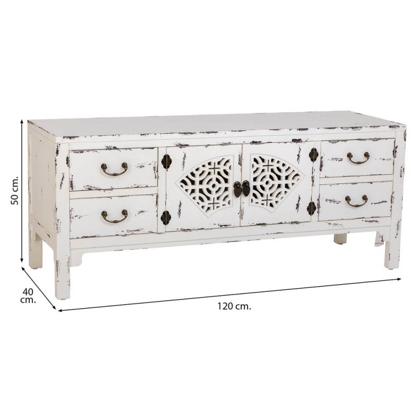 Buffet bas blanc vieilli bois et MDF 120x40x50 cm Liomio  - 8