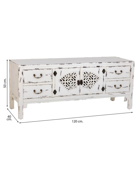 Buffet bas blanc vieilli bois et MDF 120x40x50 cm Liomio  - 8