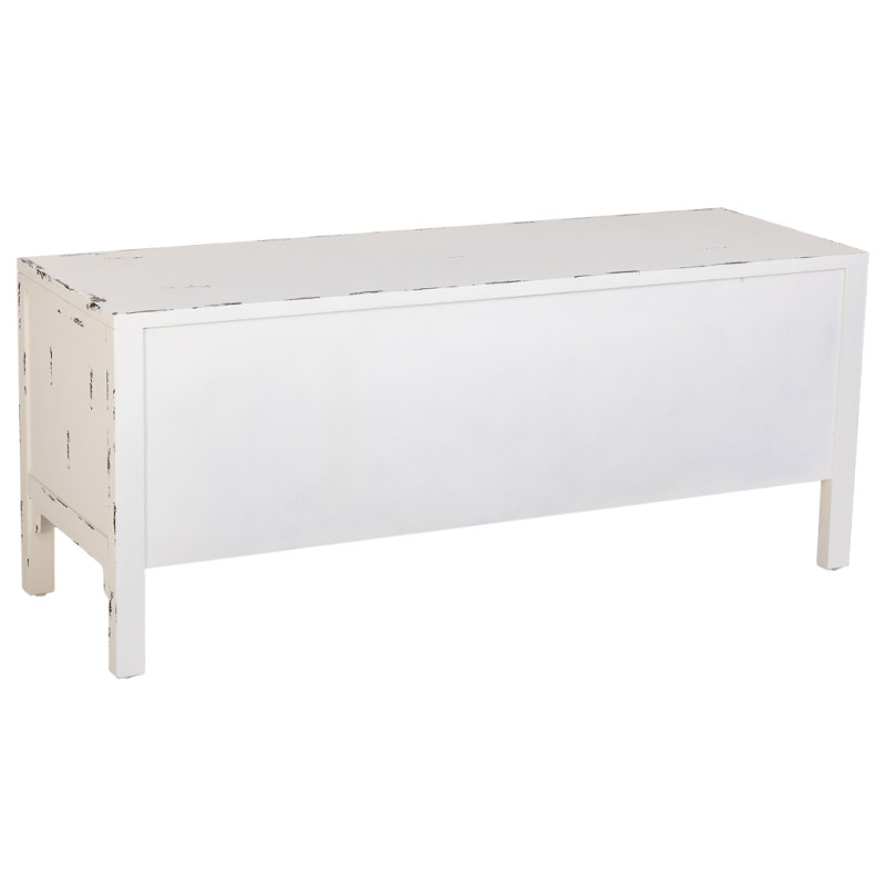 Buffet bas blanc vieilli bois et MDF 120x40x50 cm Liomio  - 4