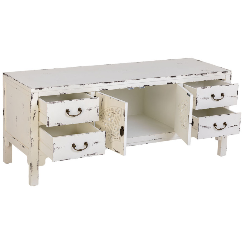 Buffet bas blanc vieilli bois et MDF 120x40x50 cm Liomio  - 3