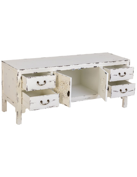 Buffet bas blanc vieilli bois et MDF 120x40x50 cm Liomio  - 3