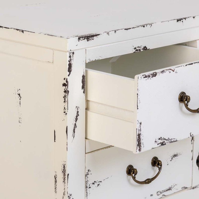 Buffet bas blanc vieilli bois et MDF 120x40x50 cm Liomio  - 5