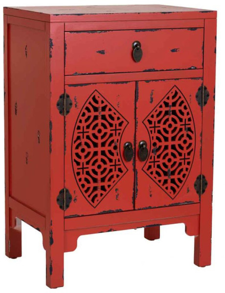 Table de chevet rouge patiné en bois de sapin et MDF 48x32x70 cm Liomio  - 1
