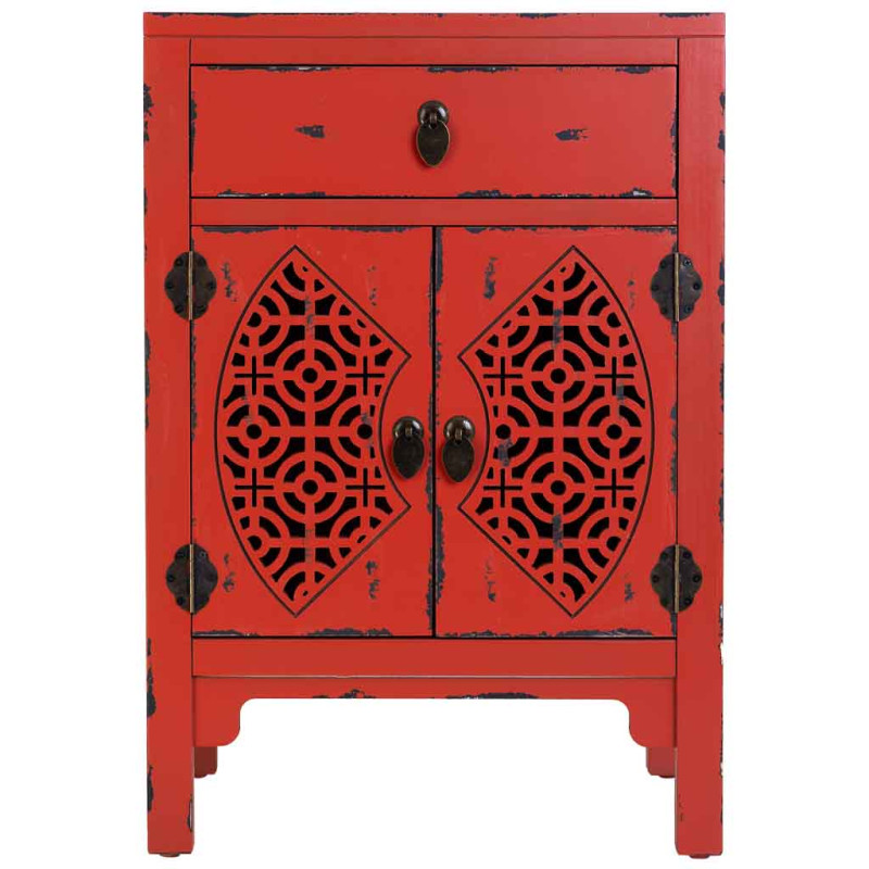 Table de chevet rouge patiné en bois de sapin et MDF 48x32x70 cm Liomio  - 2