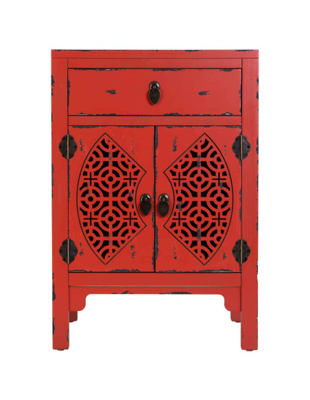 Table de chevet rouge patiné en bois de sapin et MDF 48x32x70 cm Liomio  - 2