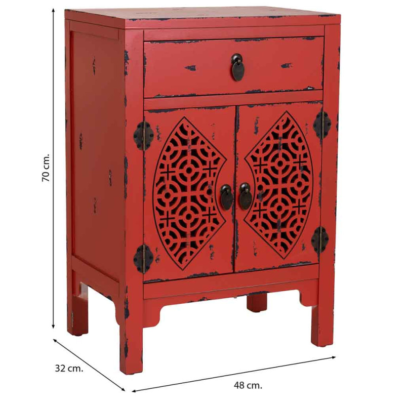 Table de chevet rouge patiné en bois de sapin et MDF 48x32x70 cm Liomio  - 8