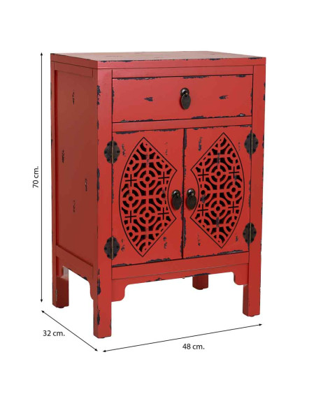 Table de chevet rouge patiné en bois de sapin et MDF 48x32x70 cm Liomio  - 8