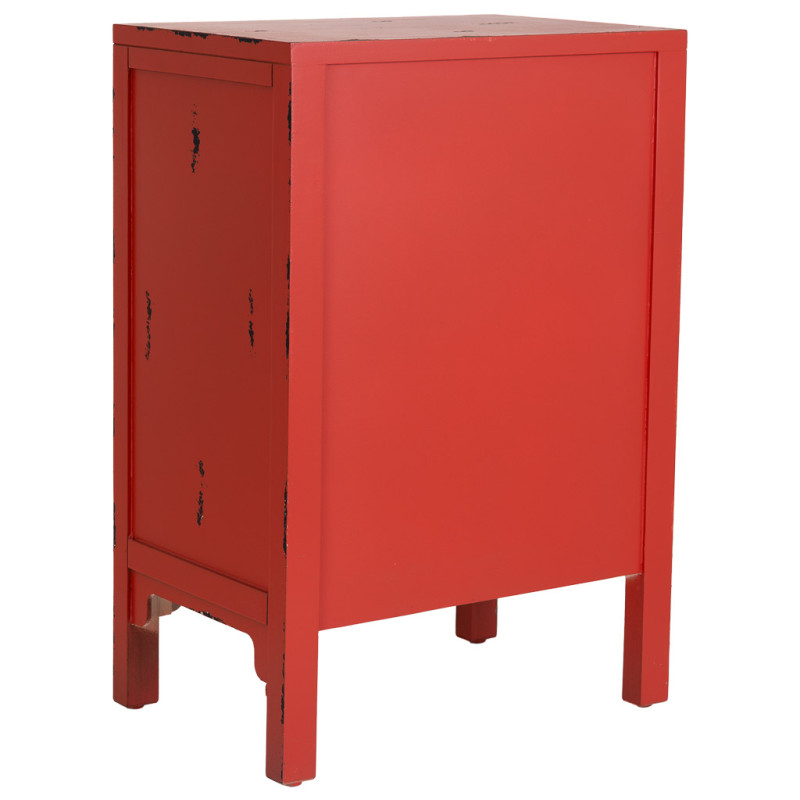 Table de chevet rouge patiné en bois de sapin et MDF 48x32x70 cm Liomio  - 4