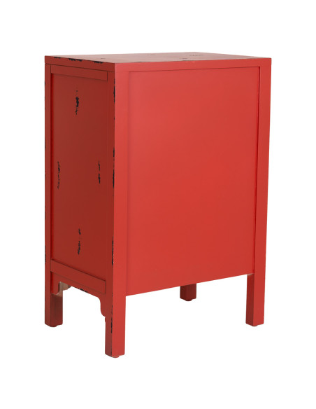 Table de chevet rouge patiné en bois de sapin et MDF 48x32x70 cm Liomio  - 4