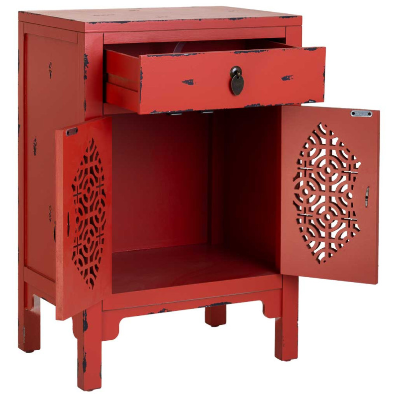 Table de chevet rouge patiné en bois de sapin et MDF 48x32x70 cm Liomio  - 3