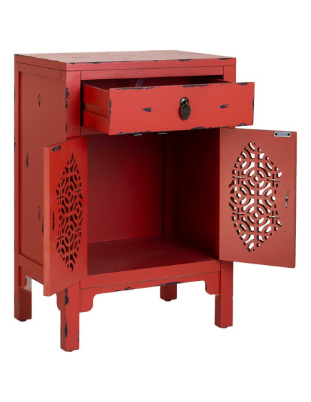 Table de chevet rouge patiné en bois de sapin et MDF 48x32x70 cm Liomio  - 3