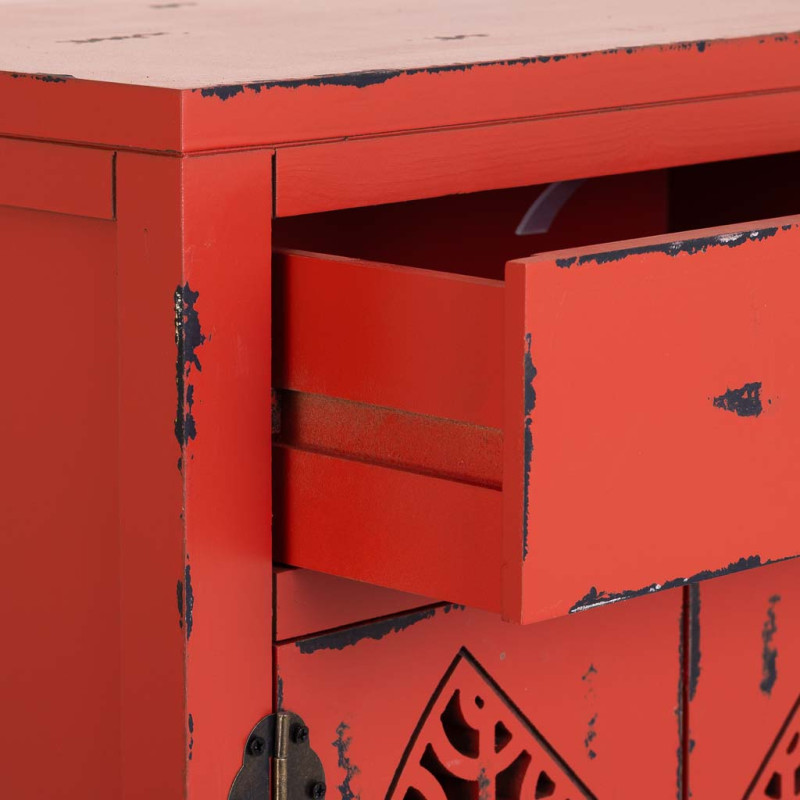 Table de chevet rouge patiné en bois de sapin et MDF 48x32x70 cm Liomio  - 5