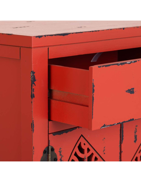 Table de chevet rouge patiné en bois de sapin et MDF 48x32x70 cm Liomio  - 5