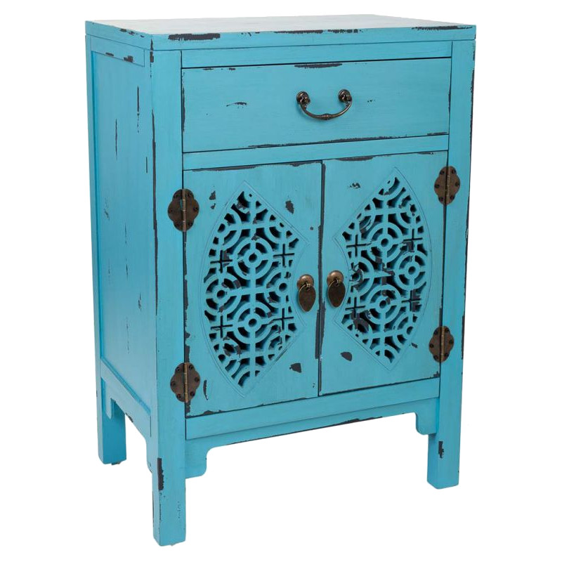 Table de chevet turquoise sapin et MDF 48x32x75 cm Liomio  - 1