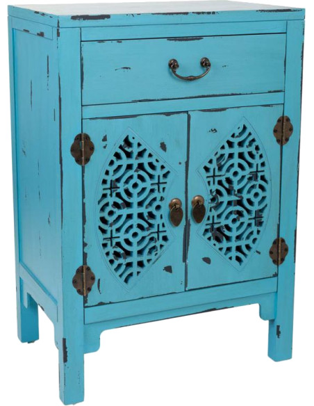 Table de chevet turquoise sapin et MDF 48x32x75 cm Liomio  - 1