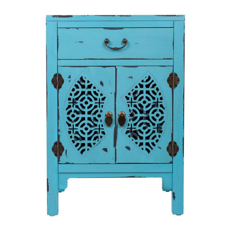 Table de chevet turquoise sapin et MDF 48x32x75 cm Liomio  - 2