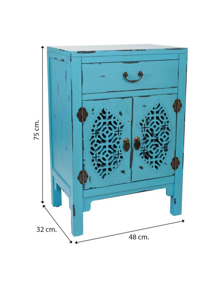 Table de chevet turquoise sapin et MDF 48x32x75 cm Liomio  - 8