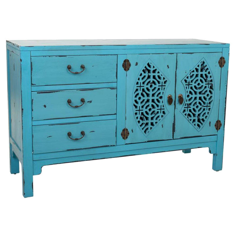 Buffet bleu turquoise sapin et MDF 106x36x68 cm Liomio  - 1