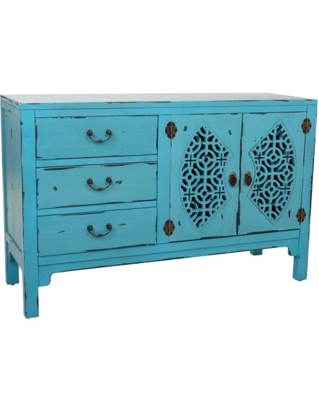Buffet bleu turquoise sapin et MDF 106x36x68 cm Liomio  - 1