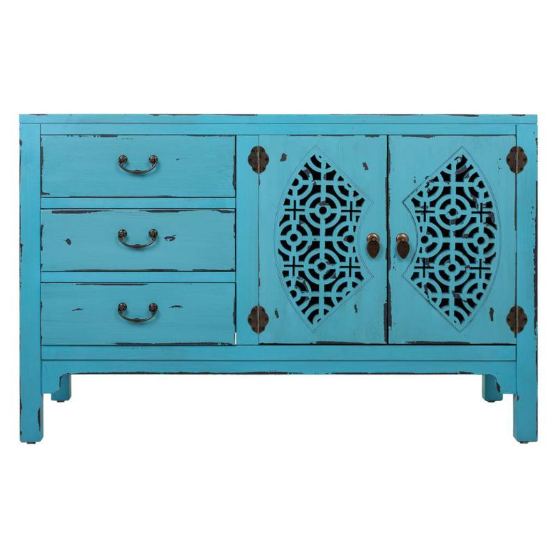 Buffet bleu turquoise sapin et MDF 106x36x68 cm Liomio  - 2
