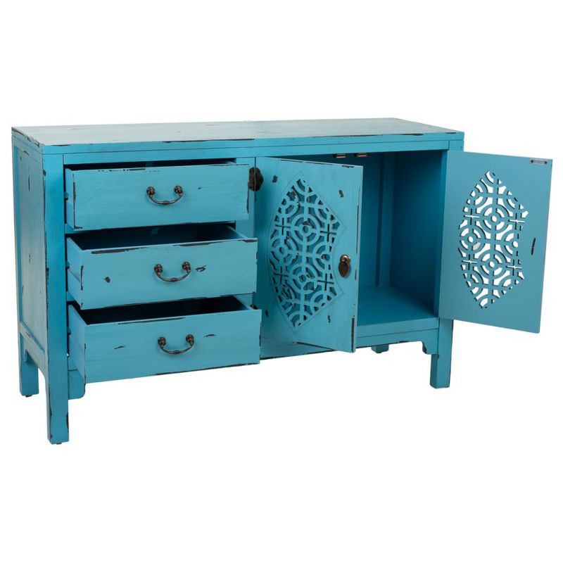 Buffet bleu turquoise sapin et MDF 106x36x68 cm Liomio  - 3