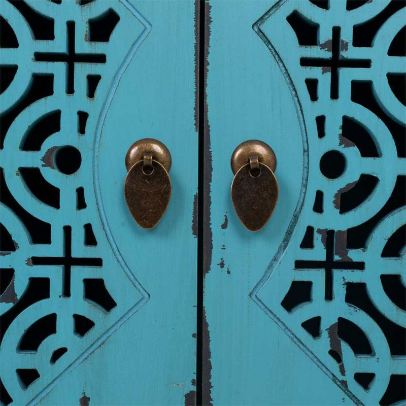 Buffet bleu turquoise sapin et MDF 106x36x68 cm Liomio  - 7