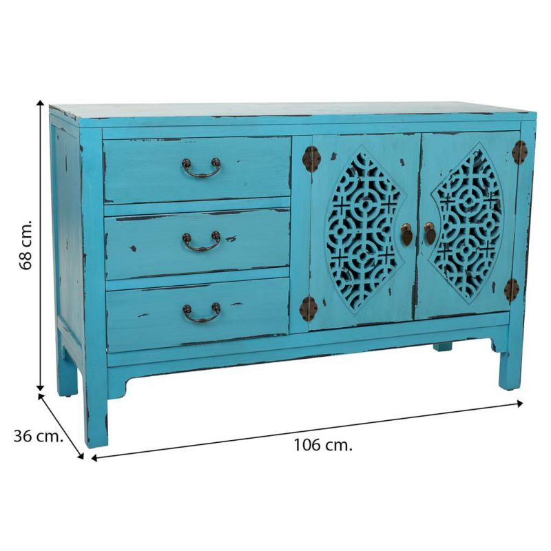 Buffet bleu turquoise sapin et MDF 106x36x68 cm Liomio  - 8