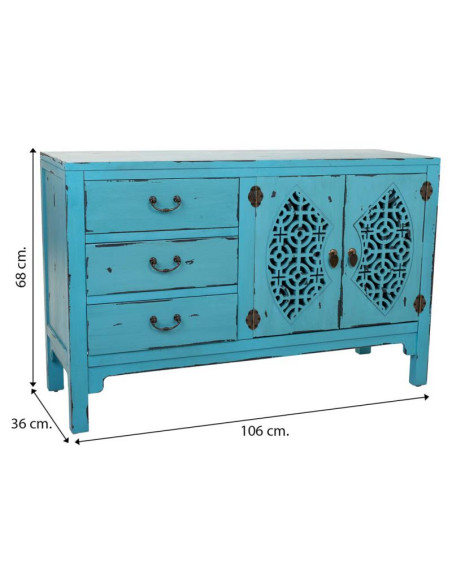 Buffet bleu turquoise sapin et MDF 106x36x68 cm Liomio  - 8