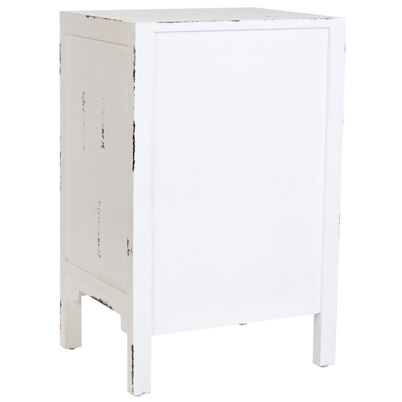Table de chevet blanche patinée 3 tiroirs en sapin et MDF 45x36x70 cm Liomio  - 4