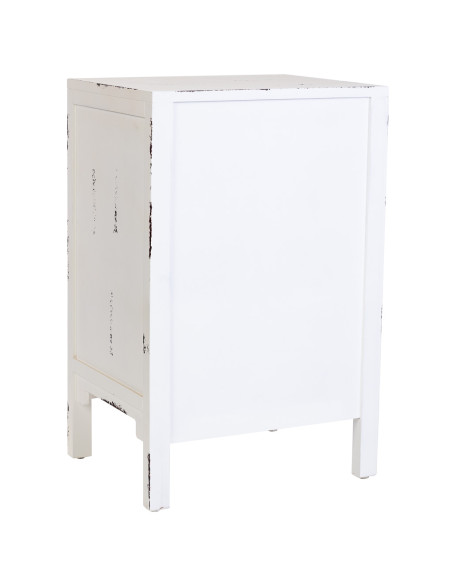 Table de chevet blanche patinée 3 tiroirs en sapin et MDF 45x36x70 cm Liomio  - 4